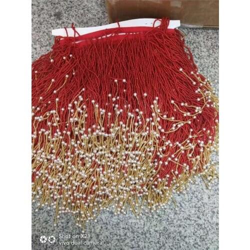 Stock desogn 11 yards beads tassel fringe 15cm width for bridal dress decorations BZL-8.1502