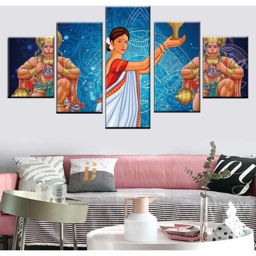 Diamond 5D Wall Art Handmade Painting Indian Monkey God Hanuman Cross Stitch 5 Pcs Picture Portrait Full Round Drill Embroidery