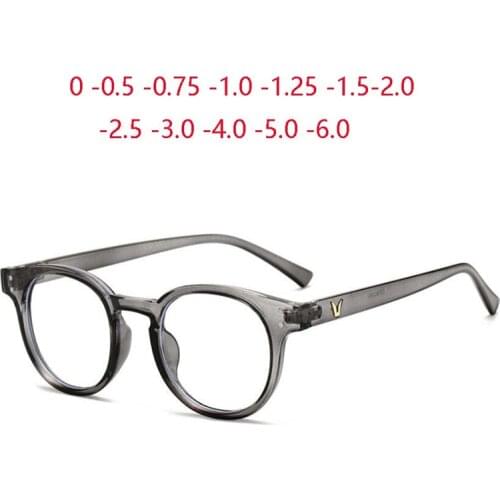 Anti Blue Light Computer Optical Glasses Gray Frame Clear Miror Round Myopia Spectacle Prescription 0 -0.5 -0.75 -1.0 To -6.0