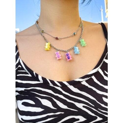 Aprilwell Choker Necklaces Women Collar Charm Chain Gift For E Girl 2021 Aesthetic Cute Rainbow Bear Pendant Jewelry Accessories