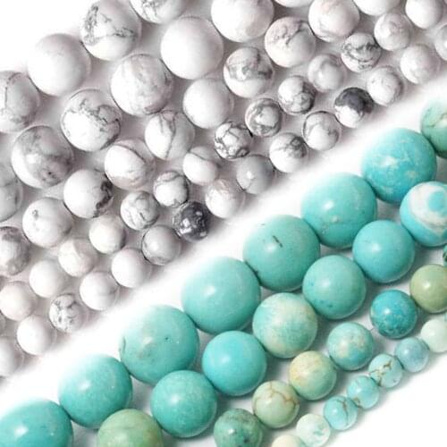 Free Shipping 4MM 6MM 8MM 10MM Natural White and Sky Blue Howlite Stone Beads For Bracelet Necklace DIY Jewelry