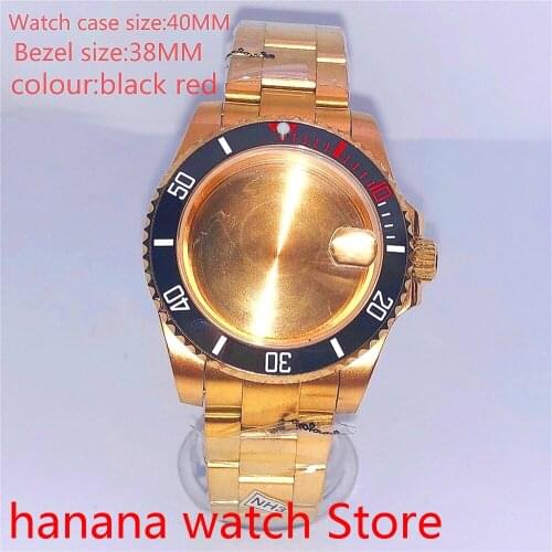 Bliger Suitable for NH35 36 Mingzhu2813 Miyata automatic winding 40mm sealed back gold box series, with rotating bezel black red