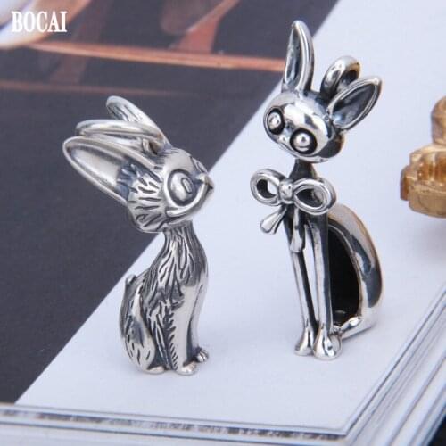 BOCAI new real s925 sterling silver jewelry cat pendant for men and women vintage gentleman/lady cat couple pendant
