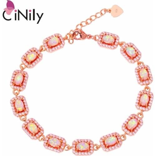 CiNily Created Pink Fire Opal Pink Zircon Rose Gold Color Wholesale for Women Jewelry Gift Bracelet 7 1/4"-8 1/4" OS573