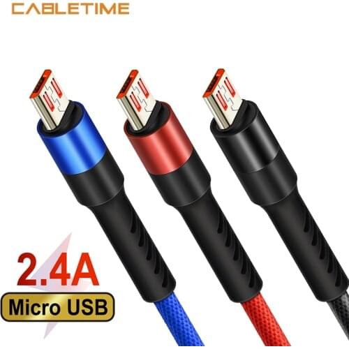 Cabletime Type-c Cable USB Type C Charger Mobile Cable Nylon Fast 2.4A Type Cable C Phone Charging Sync Cord for Samsung S9 N237