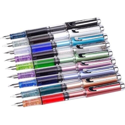 Colorful Transparent Fountain Pen Fine Nib Students Writing Stationery Supplies B36C