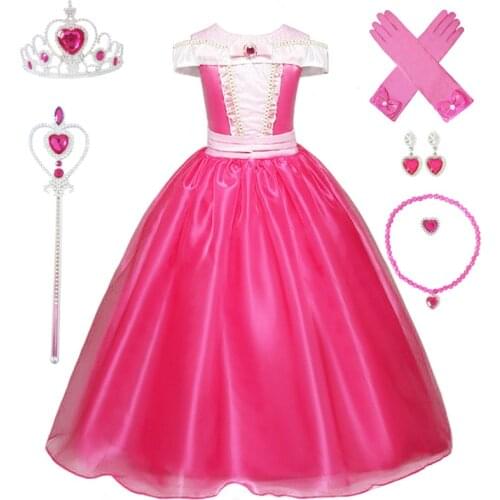 3-10Ys Girl Aurora Princess Costume Kids Sleeping Beauty Cosplay Dress Halloween Christmas Dress Children Birthday Party Dress