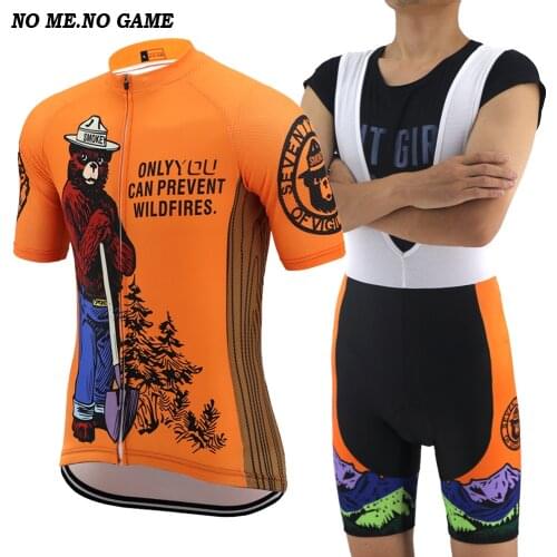 NO ME NO GAME Cartoon cycling jersey set men brown bear road bicycle clothes summer gel breathable pad mountain bike jersey