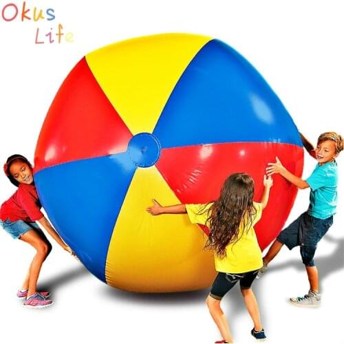 Hot 80cm/100cm Giant Inflatable Beach Ball Large Three-Color Thickened PVC Water Volleyball Football Outdoor Party Kids Toys