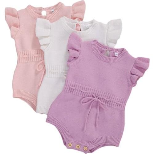 0-24M Newborn Baby Cotton Knitted Romper Girls Sleeveless Soft Playsuit Jumpsuit