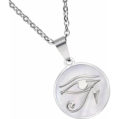 New Men Womens Round shell Pendant stainless steel The Eye of Horus pendants necklaces o-shaped chain necklaces Amulet xl37