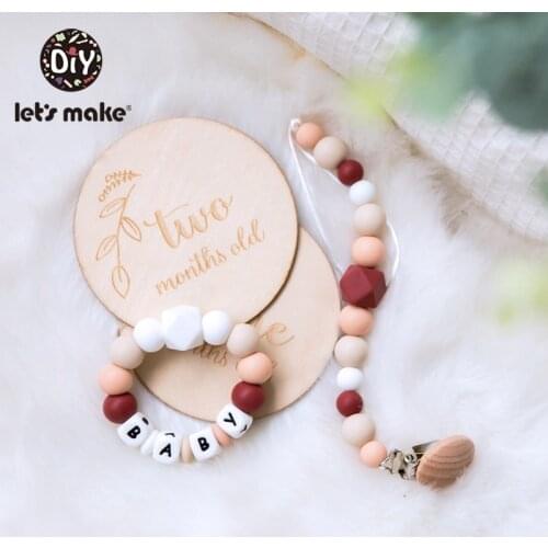 LetS Make 1Pc Silicone Pacifier Chain Personalized Pacifier Clip Bpa Free Silicone Teether Silicone Letters Beads Teething Ring