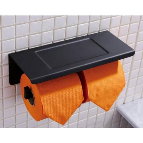 Matte black color Double Roll Toilet Paper Holders Multi-function Bathroom Shelves Bathroom Accessories PF260