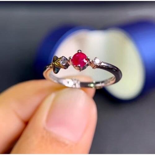 Lovely delicate cute star Natural red ruby gem Ring S925 Silver Natural gemstone Ring girl Women gilr party gift Jewelry