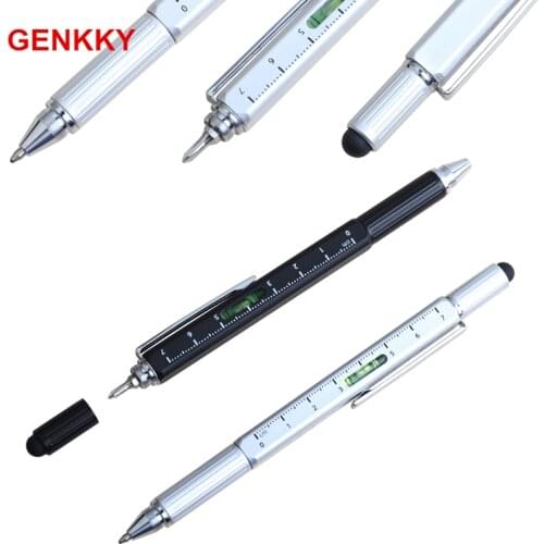Multifunction Pen Metal Tool Ballpoint Pens Screwdriver Ruler Spirit Level with a top and scale multifunction 5 in 1 Metal Pen