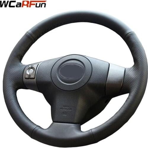 WCaRFun DIY Hand-Stitched Black Artificial Leather Car Steering Wheel Cover for Toyota Yaris Vios RAV4 2006-2009 Scion XB 2008