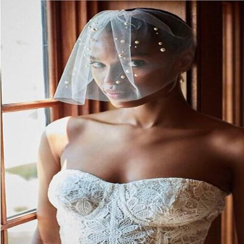 New White Headband Veil for Bridal Crystal Birdcage Black Face Net Mask Hair Accessories Veils Charming Wedding Fascinators