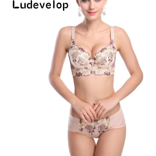 New deep V brand sexy big size push up bra set floral embroidery lace women underwear set bra and panties 34 36 38C D Cup