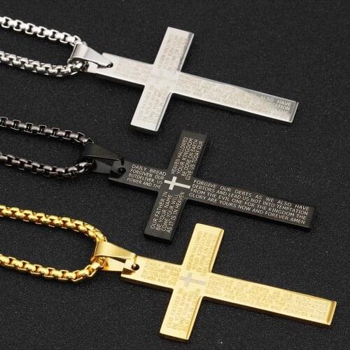 Mens Womens Pendant Necklace 316L Stainless Steel Biker Rocker Black/Gold Cross Casting Fashion Necklace
