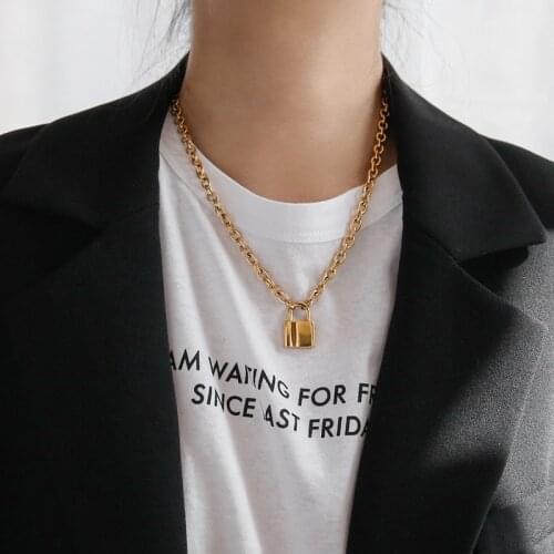 YUN RUO Not Fade Hip-pop Gold Color Thick Chain Lock Pendant Necklace Fashion Titanium Stainless Steel Jewelry Woman Accessory