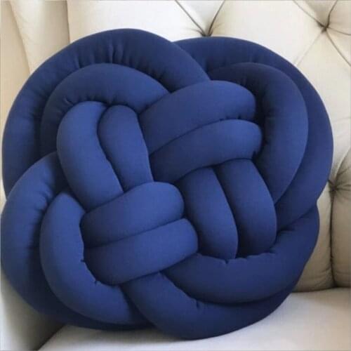 DIY Chunky Yarn Hand Knot Seat Cushion Navy Blue Bed Throw Pillow Cute Home Decorative Doughnut Sofa Chair Back Cushions