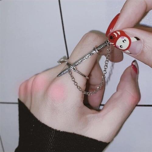 Punk Skull Sword Movable Plug-in Finger Ring Medieval Knight Dagger Ring Band