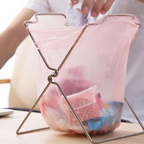 Shelf Garbage Bag Wiper Towel Rack Stainless Steel Countertop Folding Garbage Bag Holder Household Kitchen Holder Storage Bag LH