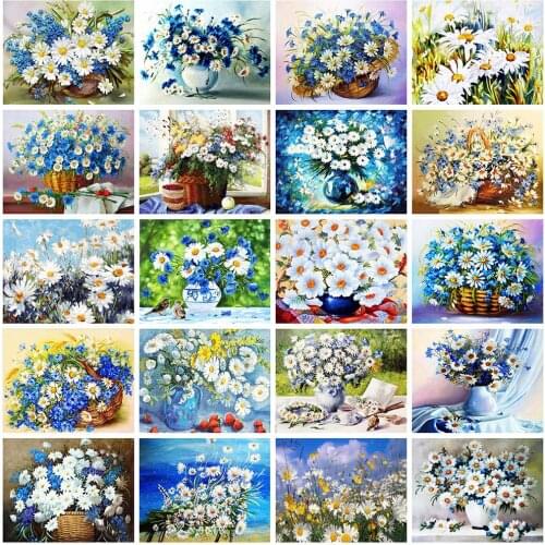 Full Square Diamond Painting Daisy 5D DIY Round Diamond Embroidery Cross Stitch Flower Mosaic Rhinestones Home Decoration