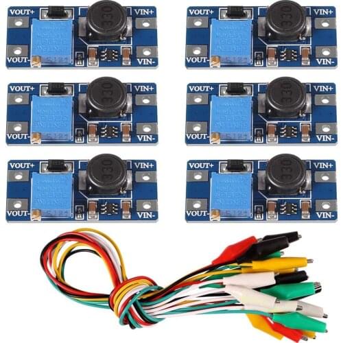 6PCS MT3608 DC to DC Step Up Converter Regulator Voltage Boost Converter USB Power Supply Module with 10PCS Alligator Clip