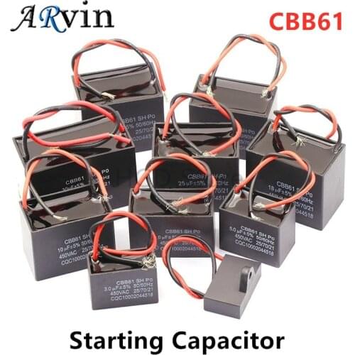 CBB61 starting capacitor 1UF 1.2UF 1.5UF 2UF 3UF 4UF 5UF 8UF 10UF 12UF 20UF 450V AC For Motor Ceiling Fan Run Capacitor