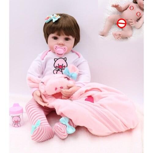 Premie baby size 48CM full body silicone pink pig dress set bebe doll reborn doll water proof bath doll toy Christmas Gfit