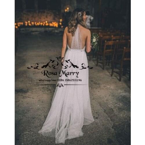 Modest Plus Size Boho Wedding Dresses 2021 A Line Polka Dot Tulle Country Beach Vestido De Novia Greek Style Bridal Gowns