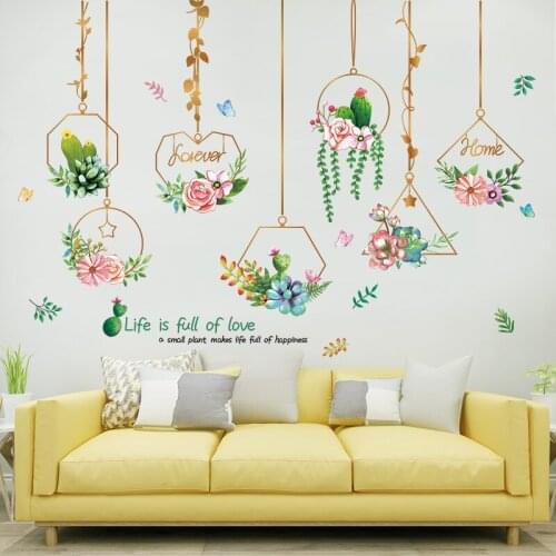 Succulent Flowers Wall Sticker PVC Material DIY Plant Pendants Wall Decals for House Living Room Bedroom Decoration