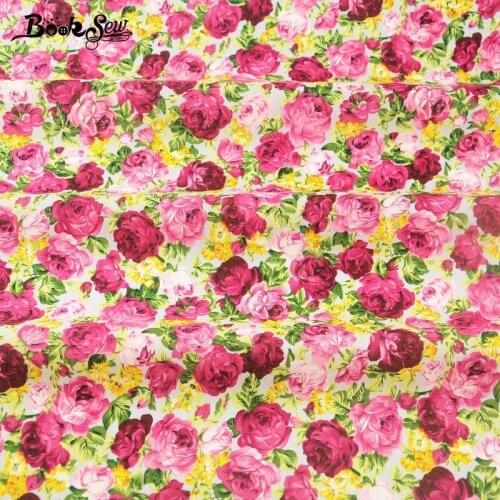 Booksew Cotton Poplin Fabric Quilting Clothing Scrapbooking Fat Quarter Meter Blooming Rose Design Bedding Home Decoration