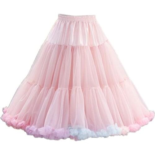 Women Elastic Waist Puffy Tulle Petticoat Rainbow Cloud Short Tutu Skirt Ballet Dance Pettiskirts Lolita Underskirt