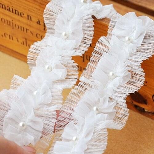 3D Chiffon Flower Lace Beading Ruffled Pearled 10 Yds/Lot Crochet Belt Lace Band Ribbons White And Black Double Layer 4.5