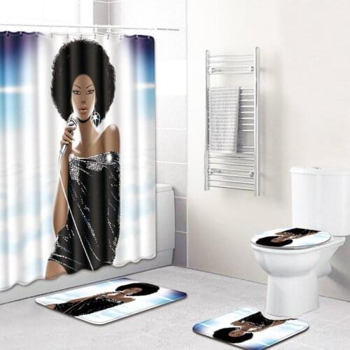 American style sexy woman Polyester Shower Curtain Bathroom Waterproof with Hooks Pedestal Rug Lid Toilet Cover Bath Mat Set