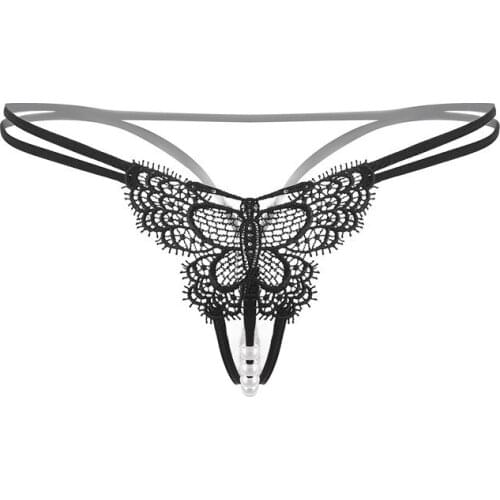 Women Sexy Lingerie Open Crotch Flirty Transparent Underwear Crotchless Panties for Sex Cute Butterfly G-string with Pearl
