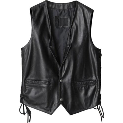 Genuine Leather Business Men Vest Cowhide Sleeveless Dress Suit Weskit Waistcoat For Male Automotive Vest 5XL Single-breasted