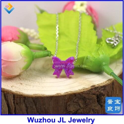 1pc/lot) Free Shipping OP61 Trendy Fire Bow/ Bowknot Pendant Synthetic Opal necklace O chain S925 Silver Jewelry
