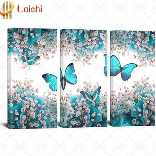 3pcs diy Diamond Painting Butterfly turquoise flowers Diamond Embroidery Full square round drilling 5d Diamond Mosaic kits
