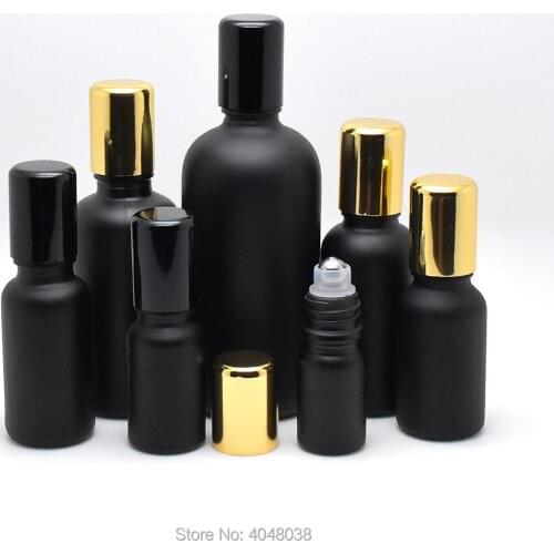 5ml-50ml Black Glass Perfume Roll on Bottle Steel ball Beads Parfum Ball Vials Portable Sample Empty Refillable Bottle 20pcs/Lot