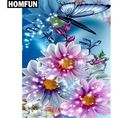 HOMFUN Full Square/Round Drill 5D DIY Diamond Painting "peony & butterfly" 3D Embroidery Cross Stitch 5D Home Decor A00094