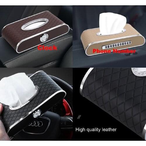 AMApart Car Clock Tissue Box Towel Sets Tissue Box Holder Cover Case Tray Automotive Interior for BMW Mercedes Car Accessories