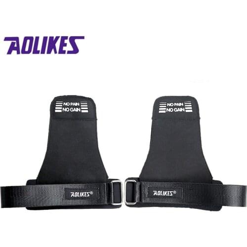 AOLIKES 1 Pair Sport Fitness Wrist bands Pull Up Grip Belt Non-slip Palm Protector Gym Wristbands for Barbell dumbbell Training