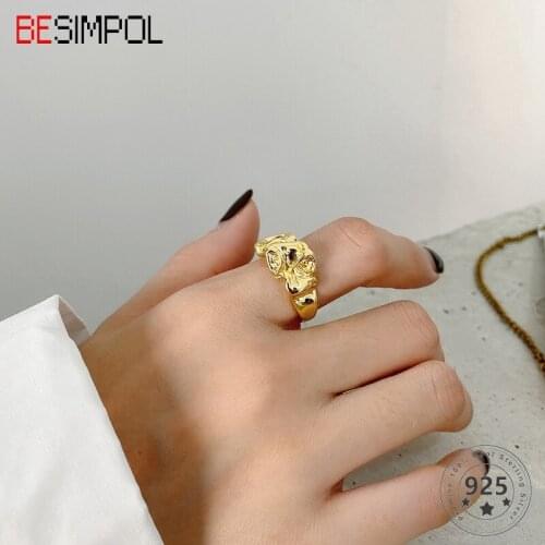 Besimpol 100% Real 925 Sterling Silver Ring Irregular Modern Folding Tin Foil Adjustable Open Rings For Women Fine Jewelry Gifts