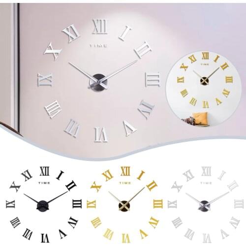 Large Wall Clock Quartz 3D DIY Big Decorative Kitchen Clocks Acrylic Mirror Stickers Oversize Wall Clock Home Letter Home Decor