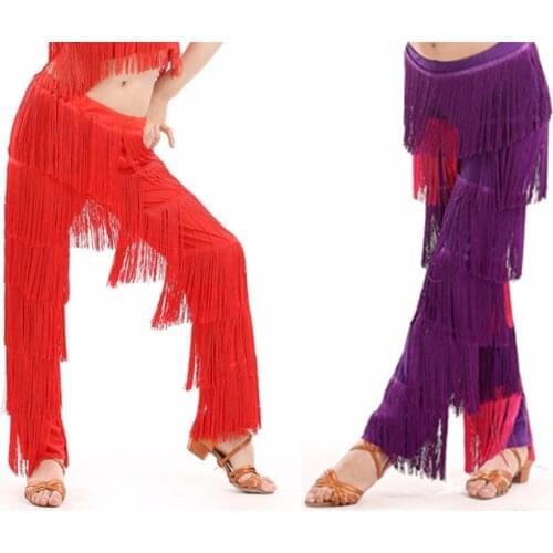 Free Shipping Female Adult Children Latin Dance Pants Tassel Salsa Dance Costumes Fringe Dance Pants For Kids