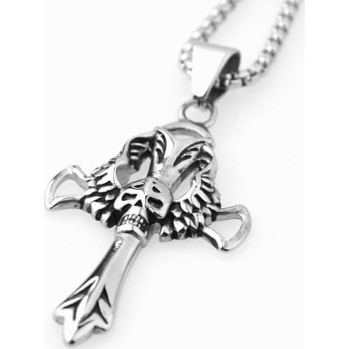 Never Fade Hot Sale Stainless Steel Silver Color Cross Mens Boys Daily Jewelry Pendant Necklace Free Box Link Chain 24inch