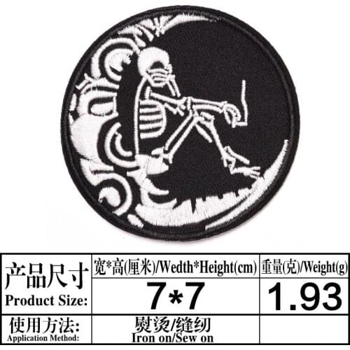 HORROR Punk Skull Black White Iron On Patches Of Clothing Accessories Fabric Stickers Embroidery Halloween day of the dead